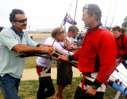 Paul Cayard chats at the 18ft Skiffs © Rich Roberts http://www.UnderTheSunPhotos.com
